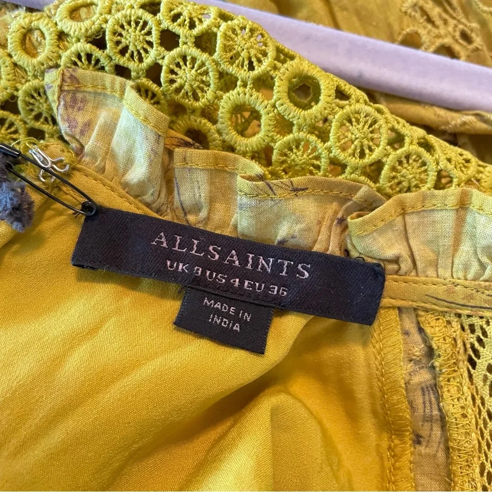 NWT ALLSAINTS Women’s Sia Demoir Broderie Dress Olive - US4 - Picture 12 of 13